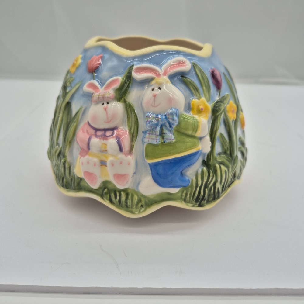 VTG Home Interior Spring Easter Rabbit Candle Topper Cottage Core Ceramic